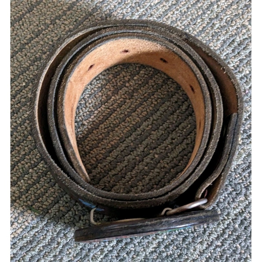 CAP Embossed & Painted Brown Leather Western Belt Horse Meadow 34" Long - Picture 8 of 8